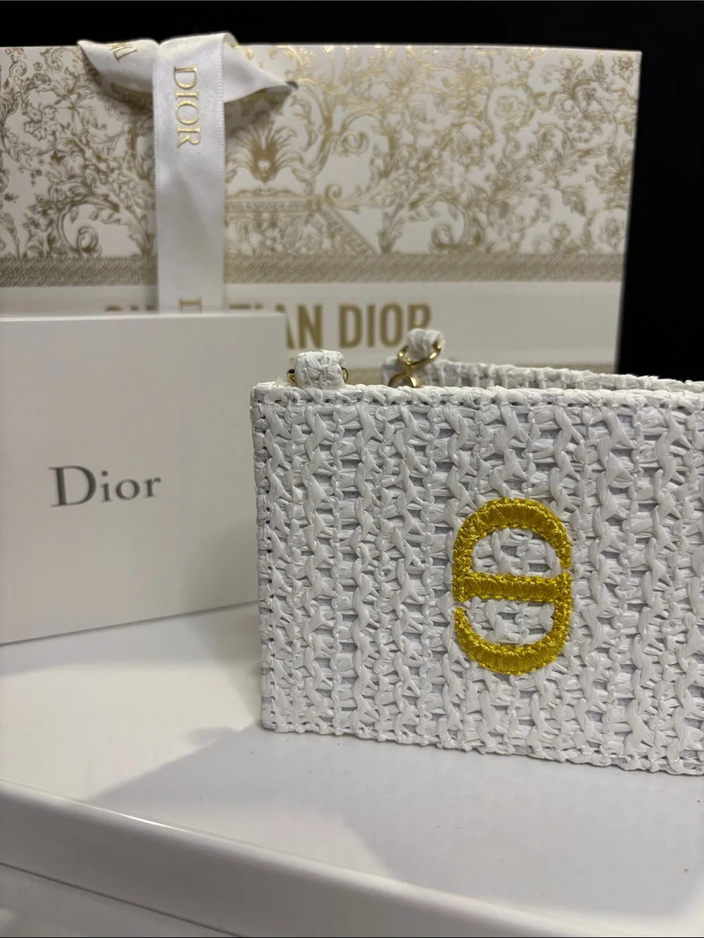 Dior White Woven mirror with CD chain